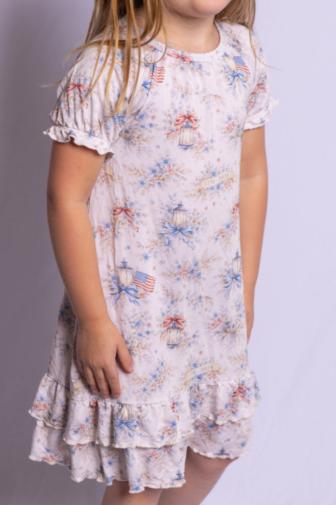 Girl wearing Lantern Glow bamboo nightgown