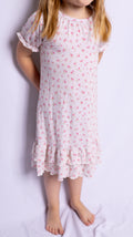 Girl wearing Little Rosebuds bamboo nightgown